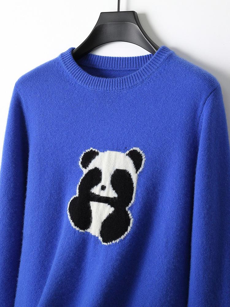 Men s Round Neck Panda Jacquard Cashmere Sweater - Autumn/Winter Collection L