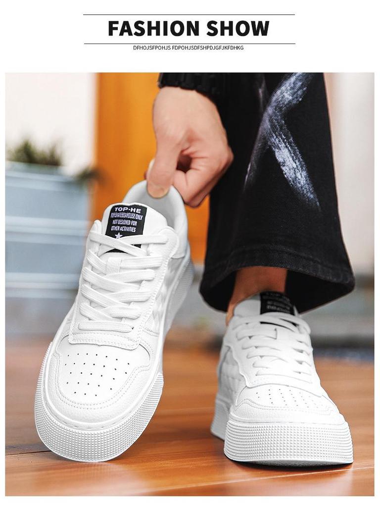 2024 Men's Trendy Korean Style White Sneakers: Versatile, Wear-Resistant, Casual Sports Shoes for Spring