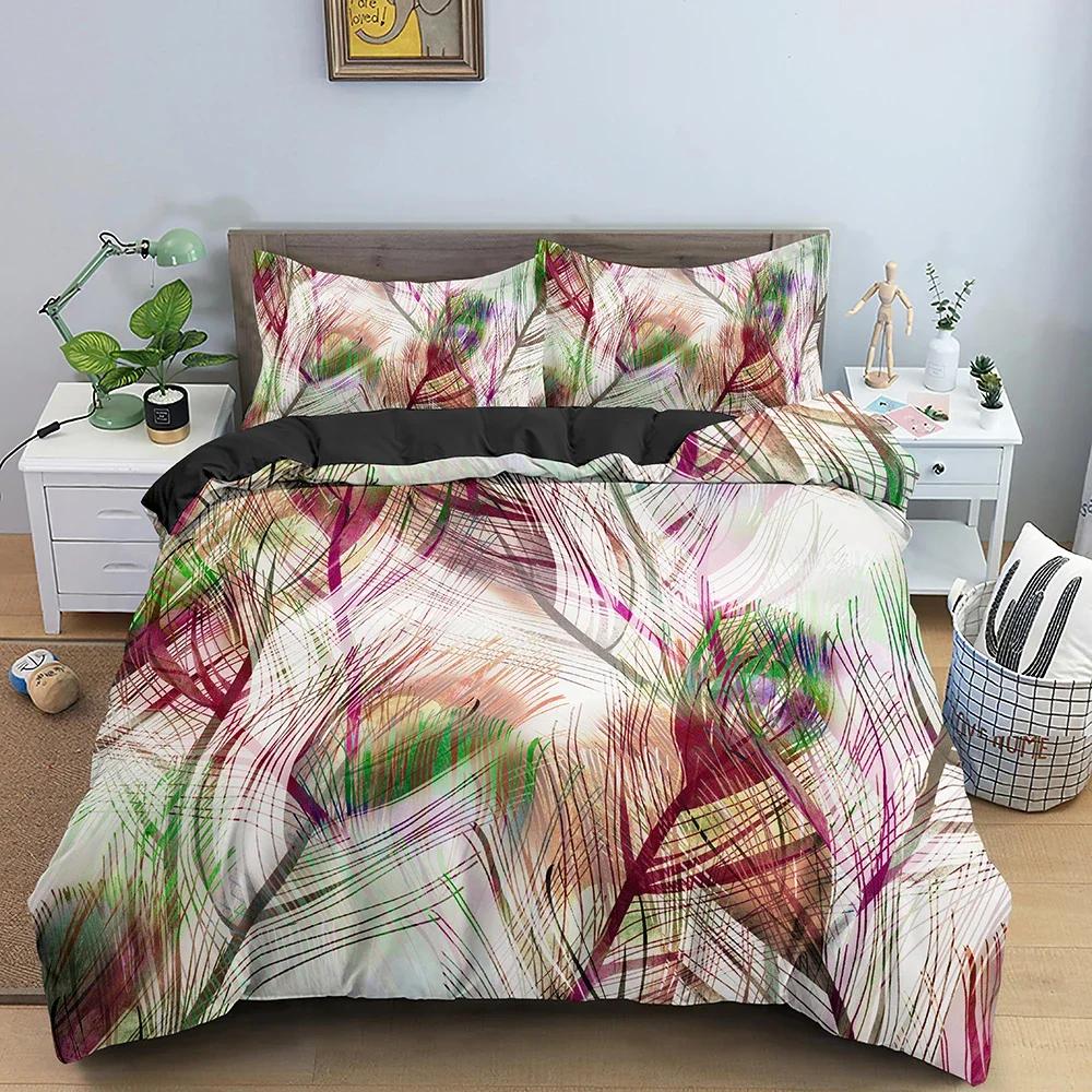 Feathers Pattern Comfortable Duvet Quilt Cover Pillowcase Bedding Set Children Bedroom Decoration Home Textile