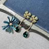 Osc Retro Gold Curved Hook Four-Leaf Clover & Teardrop Green Diamond Dangle Earrings for Women