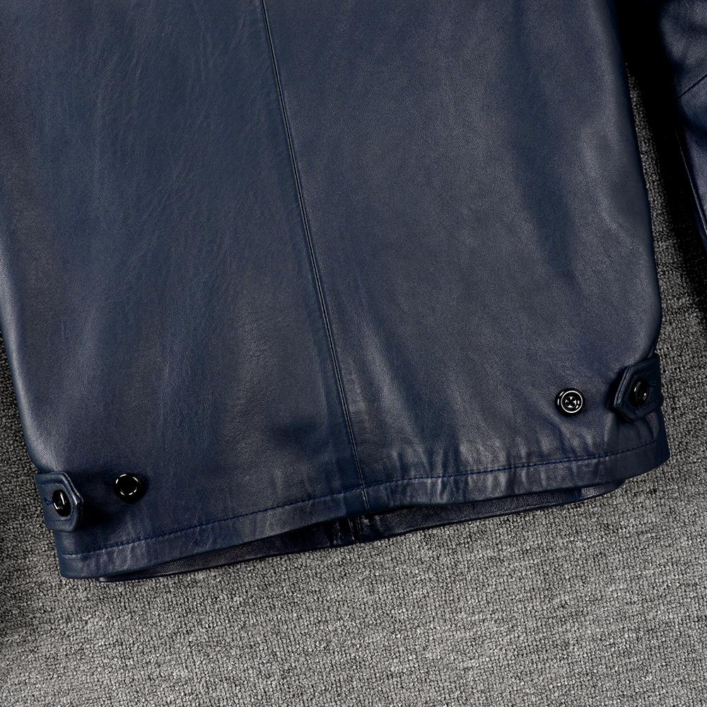 100% Natural Sheepskin Men Genuine Leather Jacket Casual Soft Thin Men's Leather Jacket Blue Coat Spring Autumn