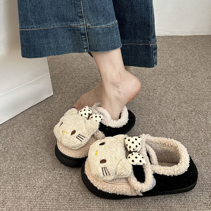 Cute kitten bow cotton shoes women's season new velvet warm bag head cotton shoes women