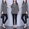 Middellange Verticaal Gestreepte Blouse voor Dames Vroege Herfst Nieuw Groot Maat Los en Stijlvol Kraag Dames T-shirt