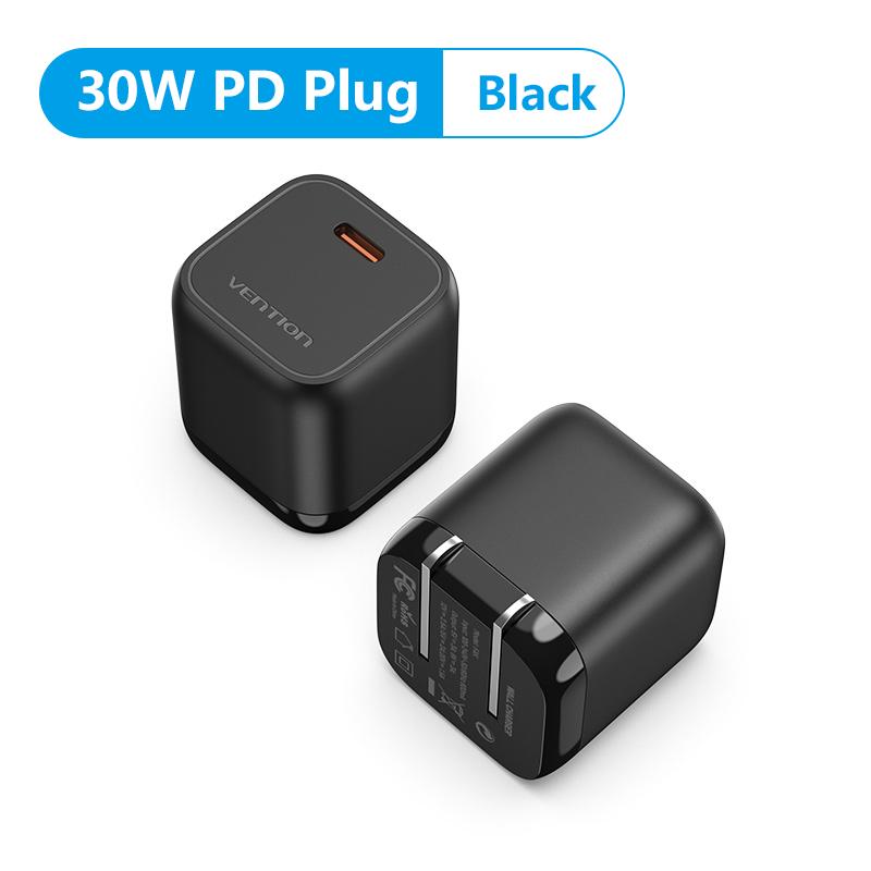 

Зарядное устройство Vention 30W GaN для iPhone 14 13 12 Pro Max, зарядное устройство USB Type C для iPad Pro Xiaomi Huawei Samsung, быстрое зарядное устройство для телефона PD US Plug чёрный