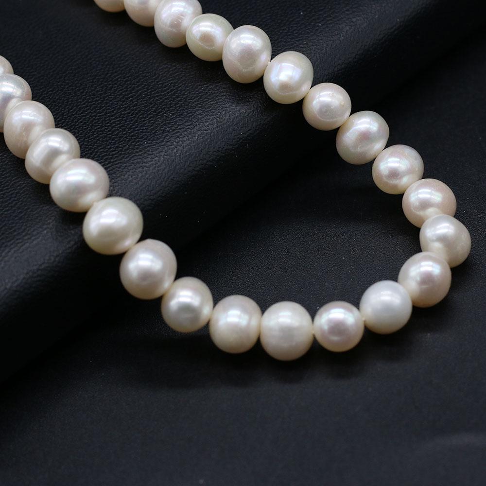 1 pramen, bílé přírodní sladkovodní perly, 9-10 mm, téměř kulaté perlové korálky pro výrobu šperků, kutilské řemesla, dárky k narozeninám a svatbě, 36 cm