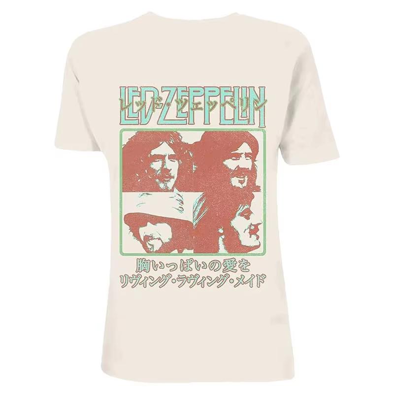 Band Photo Led Zeppelin Band TShirt Cotton Graphic Tee Men Women Summer Streetwear
