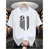 European sizes White Short-Sleeved T-Shirt with a Soccer Ball And Black Stripe Pattern