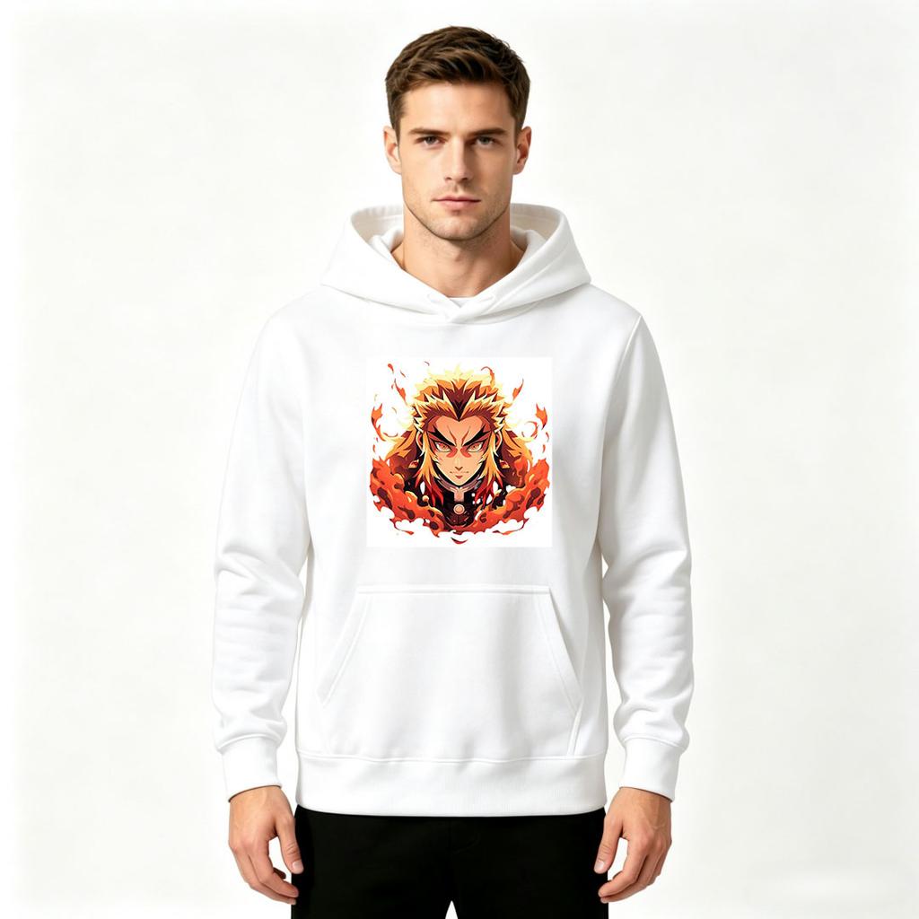 Men's Anime Print Pullover Hoodie, Casual Flame Character Long Sleeve Sweatshirt for Daily Wear