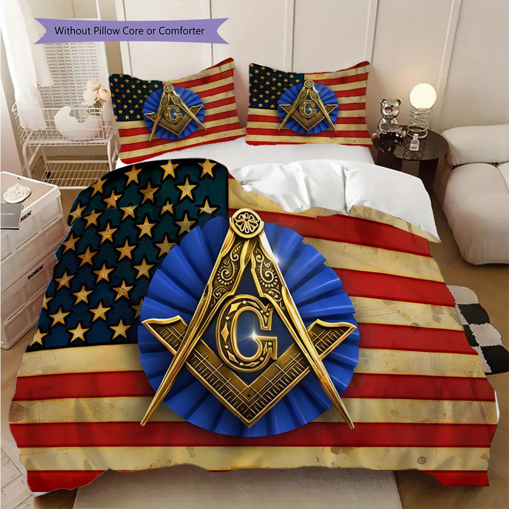 Freedom Faith Unity Bedding (1 * Duvet Cover + 2 * Pillowcase, Without Core) 2D Flat Duvet Cover and Pillowcase Soft and Comfortable Bedding Set