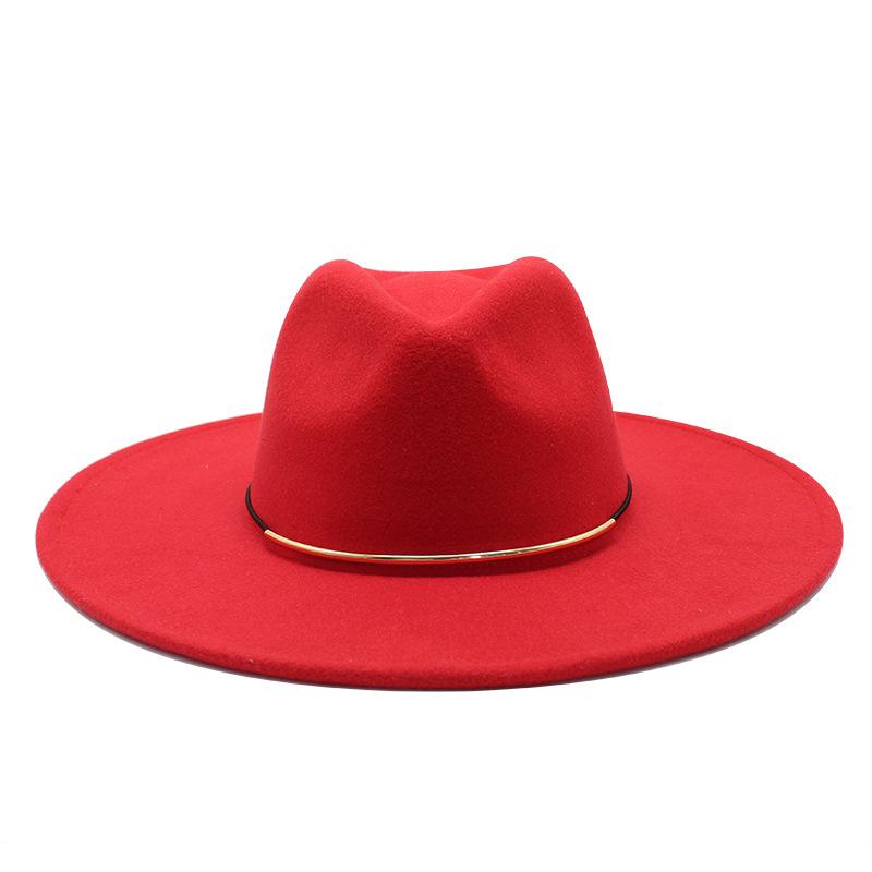 Woolen Top Hat Ladies Trend Hat Gold Buckle Jazz Hat Big Brim Woolen Felt Hat