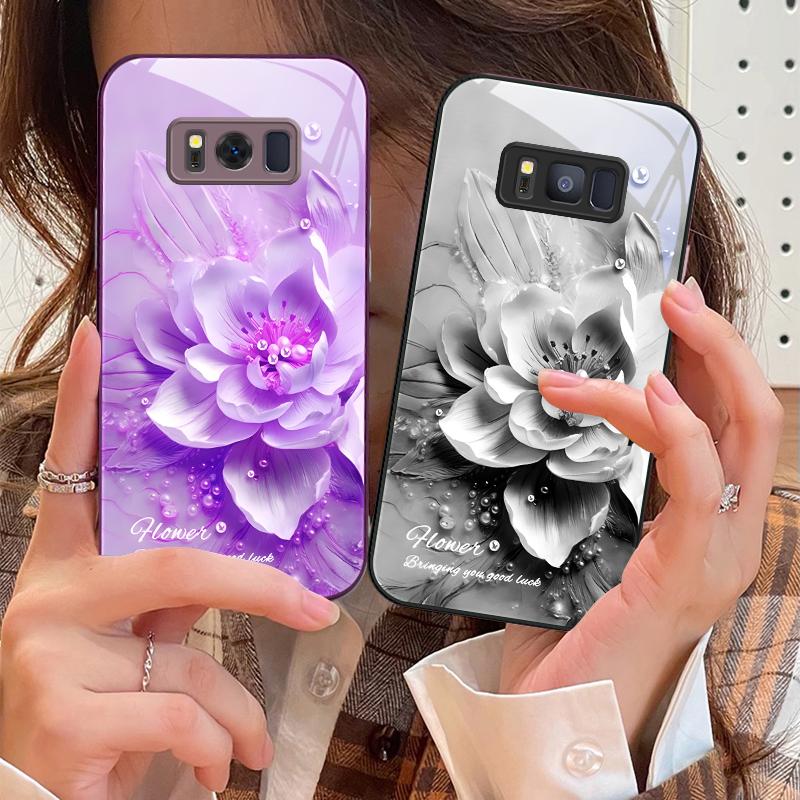 Blooming Blue Flowers For Samsung S25 S25 Edge S25Ultra S8 9 S10 20 U Ltra S21 Pro 22 Plus S23 FE S24 Ultra Glass Phone Case