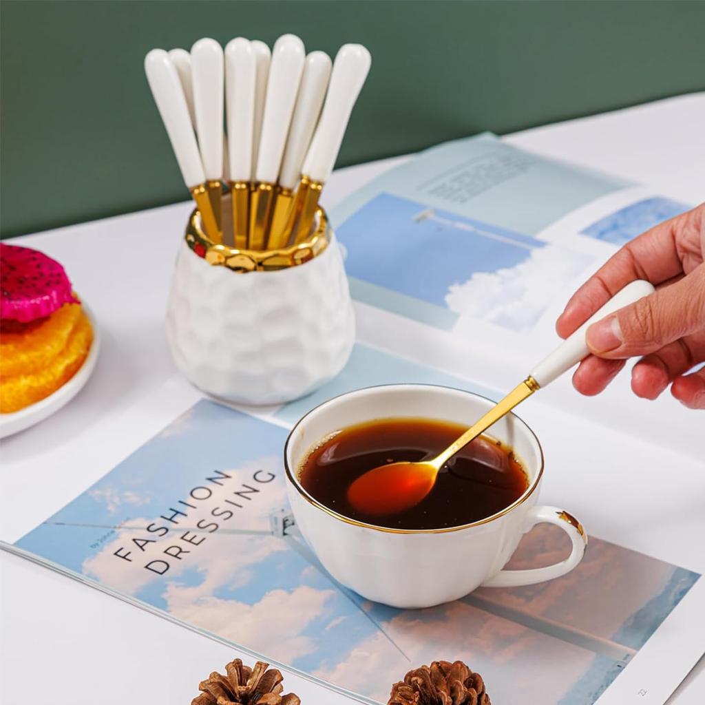 9 Pcs Coffee Spoon Set, Ceramic Jar with 8 Small Spoons Coffee Spoon, Tea Spoon, Ice CreamSpoon, Cake Spoon, Ceramic handle Spoons