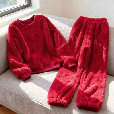 Autumn Winter Women Plus Size Pajamas Thickened Flannel Loungewear Crew Neck Loose Loungewear Set