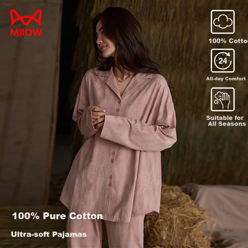 iiOW Woen' Autun Winter Anti-ite Antibacterial Pure Cotton Long Sleeve Pajaas Hoewear 25 New Style