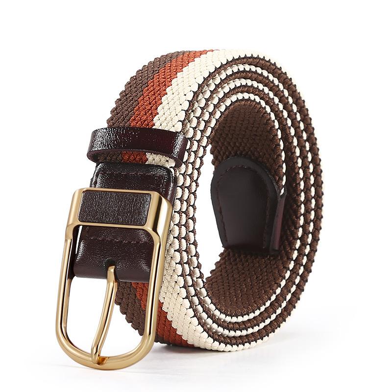 Men'S Elastic Belt Women'S Nylon Elastic Pin Buckle Casual Leather Woven Belt