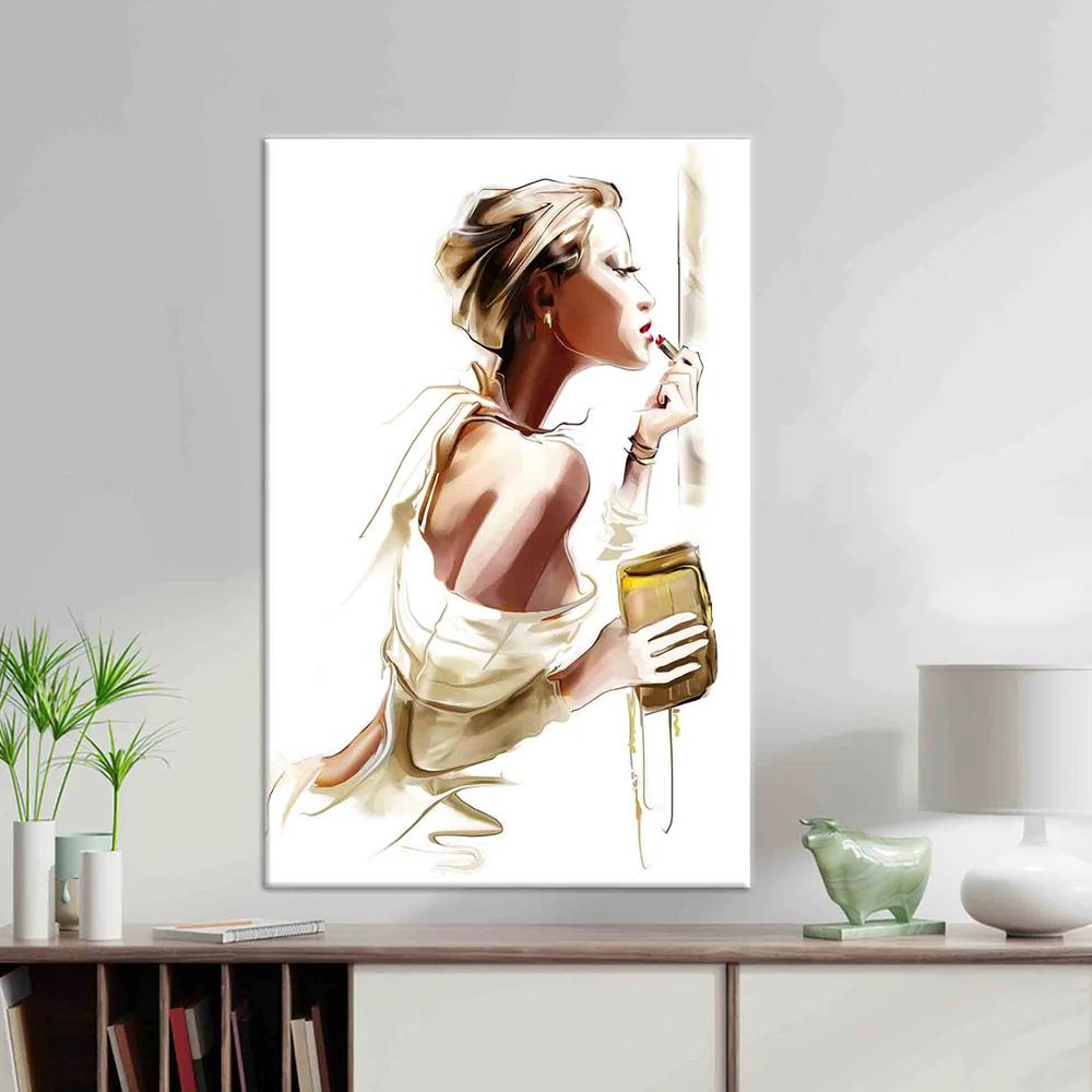 Minimalist Kadın için Ruj Uygulanan Tuval Boyama Sanat Görüntüsü ile Modern Moda Duvar Posterleri Baskılar Oturma Odası Yatak Odası Ev Duvar Dekorasyonu için
