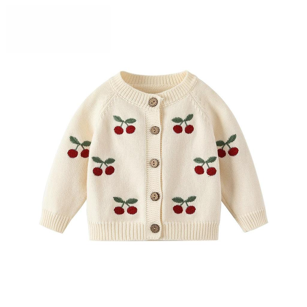 Frühling/Herbst 2025 Baby Kirsche Strick Strampler Set - Niedliches Baumwoll Latzhose Bubble Outfit