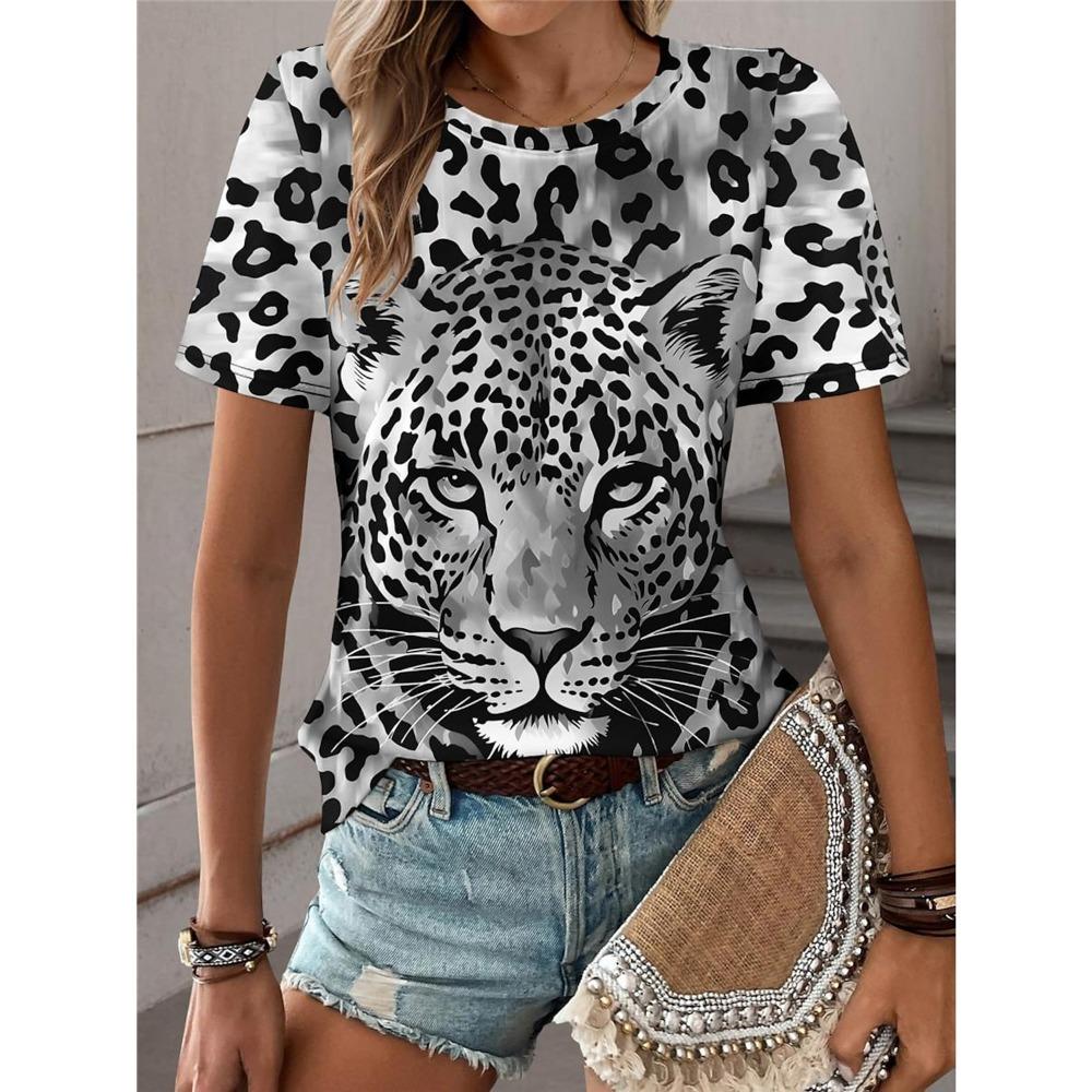 Summer Women's T Shirt 3d Print Colorful Leopard Graphics Tees Casual Short Sleeve Tops Fashion O-Neck T Shirt for Women