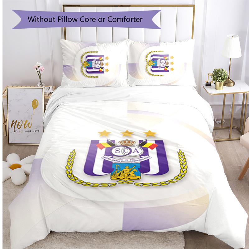 Set Lenzuola 3 Pezzi Stampato FC Anderlecht Traspirante Copripiumino con Federe Biancheria da Letto Decorativa per Camera da Letto Casa