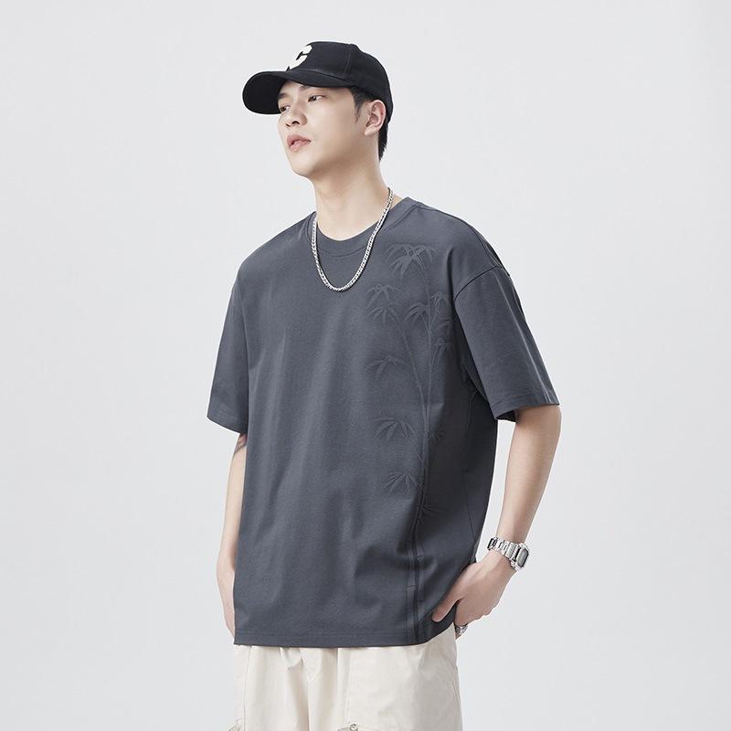 New Summer Style National Style Bamboo Leaves Tie-dye Cool Loose Round Neck Texture Fashionable T-shirt