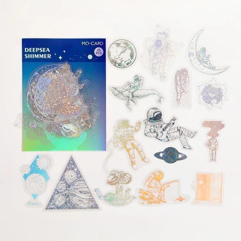 45 Stück Einhorn Sternennacht Retro Heißfolienprägung Aufkleber Handbuch Tagebuch Dekoration DIY Dekorationsaufkleber für Scrapbook Handmade