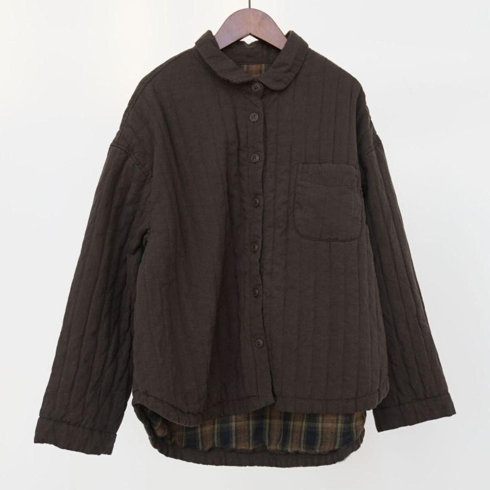 Johnature Women Vintage Winter Shirts Tops Thick Turn-down Collar Solid Color Blouses Long Sleeve Shirts