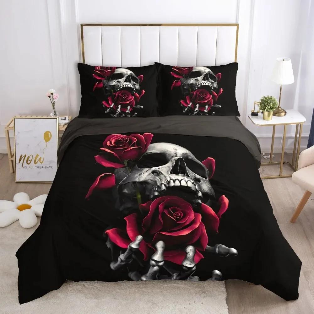 3D Scream Horror Skull Duvet Cover Set Queen Size Sugar Skull Bedding Sets Single Twin Full King Comforter Cover Bedroom Decor
