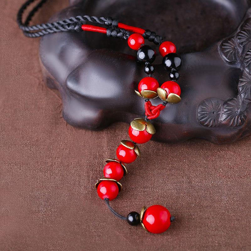 GEMCHIC Collana a Maglia Rossa con Perline Etniche da Donna Catena Lunga con Ciondolo Vintage Moda Boho Gioiello Statement Regalo