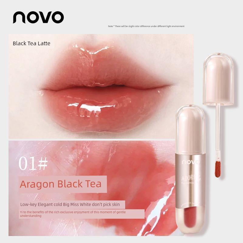 Novo Plain Light Makeup White Lip Lacquer Naked Women Color Series Water Light Mirror Lipstick Glass Lip Gloss Does Not Fade No Stain on Cup