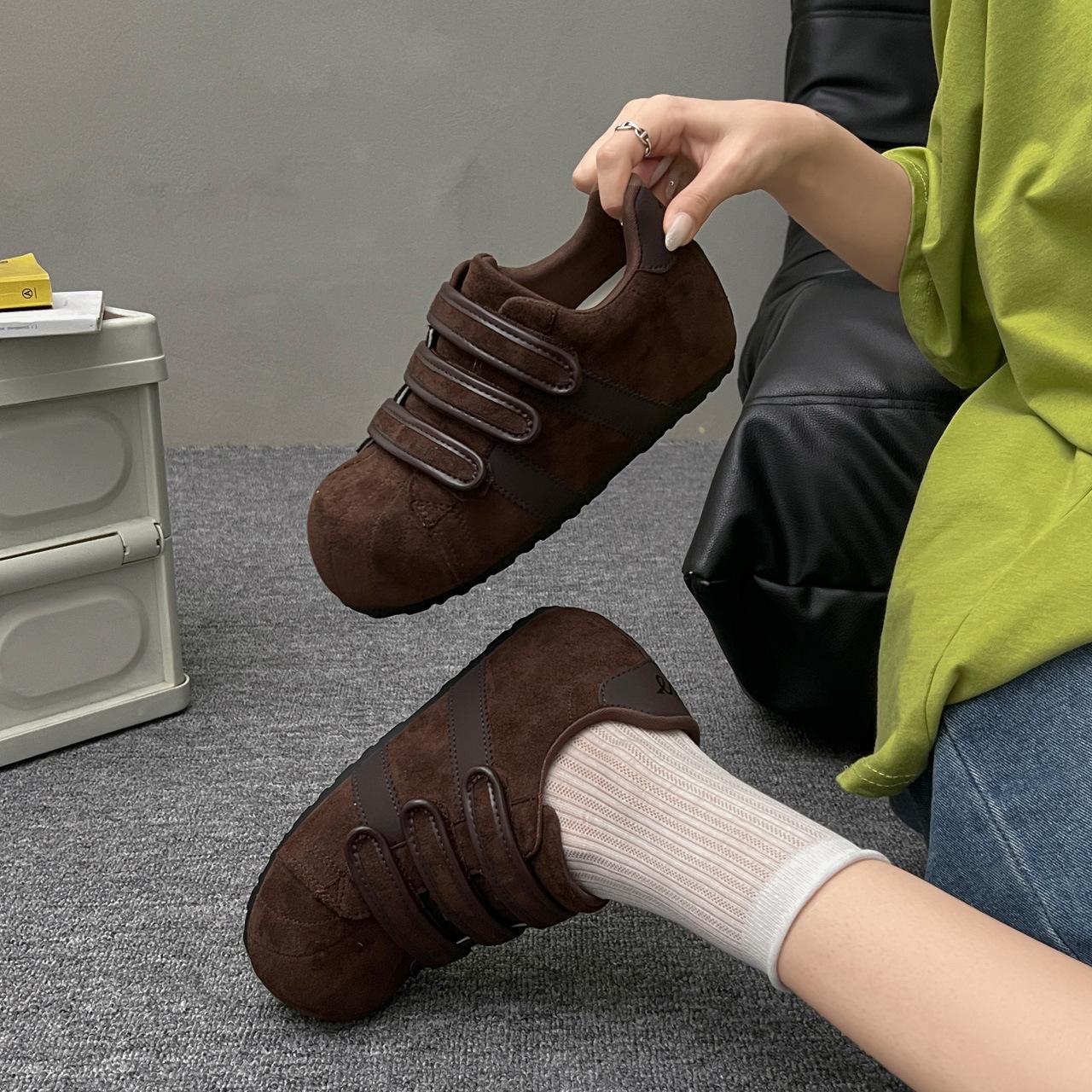 

Нишевые ретро туфли на липучках женские 2025 новые мягкая подошва внутренняя высота увеличение повседневная обувь универсальная модная одинарная обувь 40 коричневый