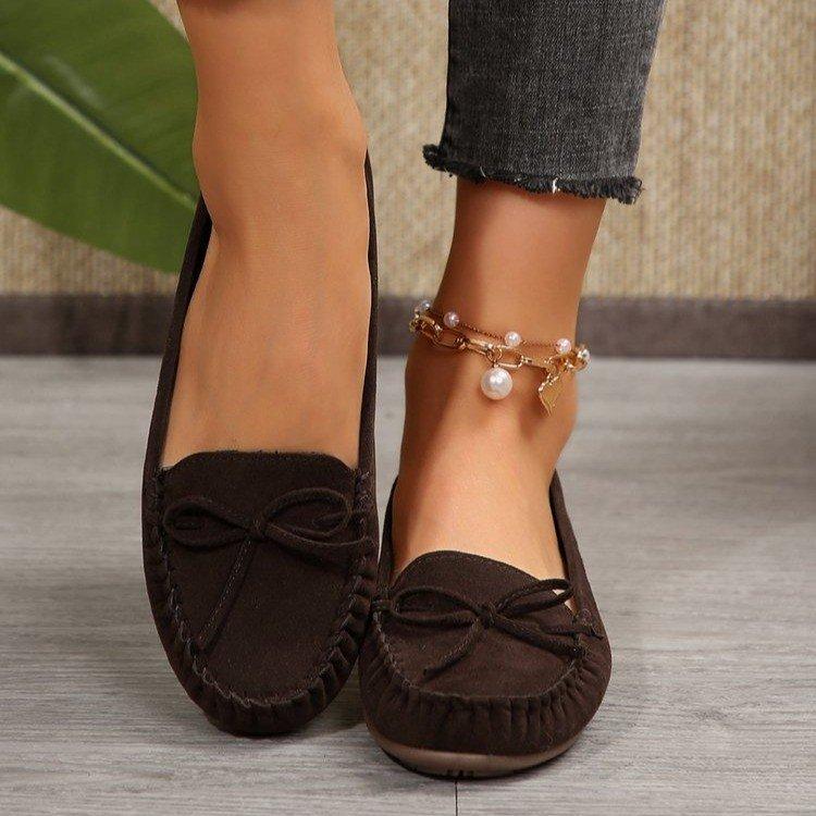 New European and American Bow Tassel Flat Bottom Low-top Single Shoes Round Head Beanie Shoes Pregnant Women's Shoes Large Size Foreign Trade