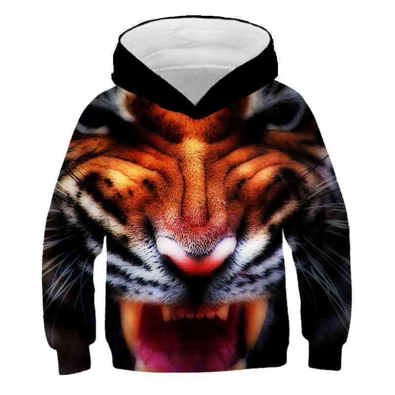 Autumn 3D Animal Tiger Pattern Printed Top Fashionable Casual Long Sleeved Children's Boy Hoodies