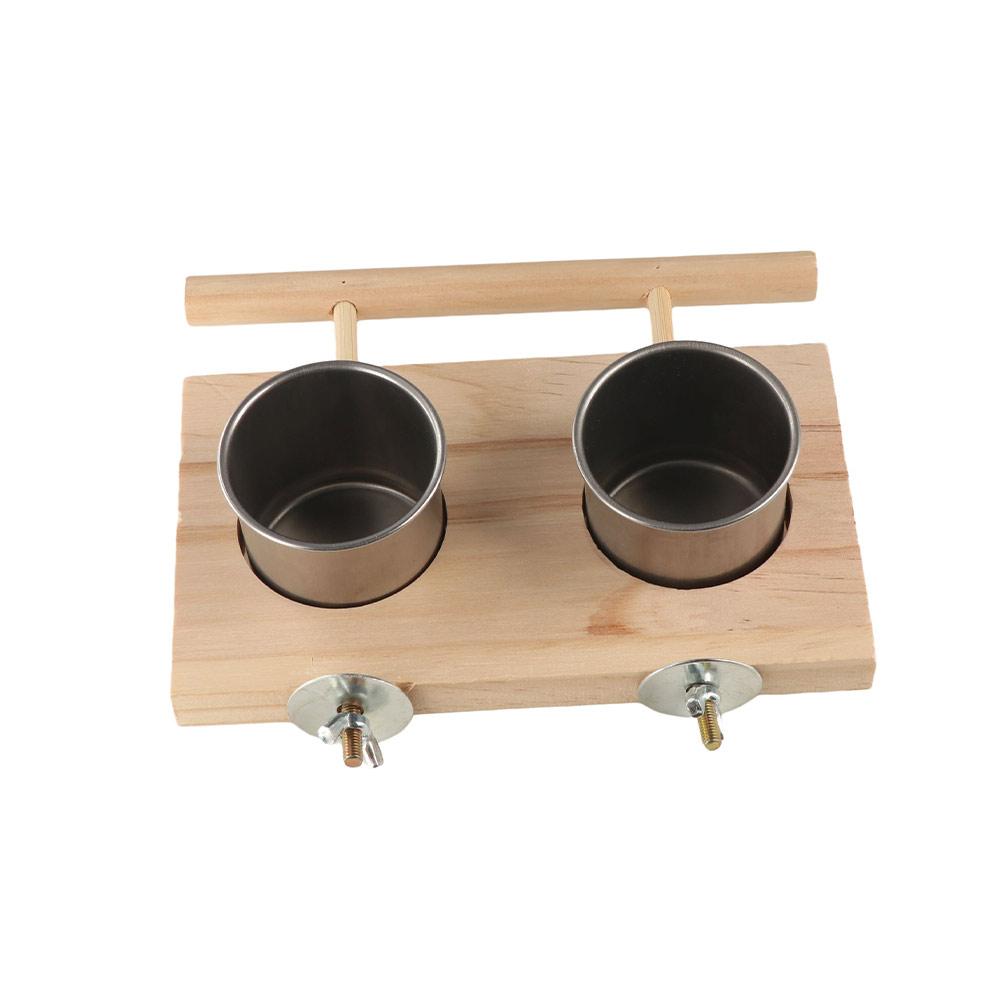 Wooden Perch Stand Hanging Feeder Bowls Multifunctional Bird Food Cups  Budgie
