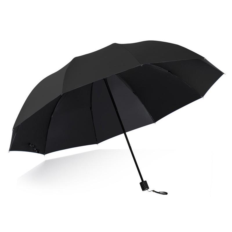 Large Dual-Purpose Sun and Rain Umbrella for 2-3 People, Reinforced Three-Fold Design with Printed Logo