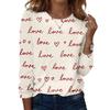 Women's Heart,shaped Printed Round,neck Loose Long,sleeved Top