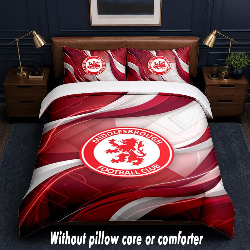 Middlesbrough Football Design Bed Bedding Set 1 Duvet Cover + 2 Pillowcases Soft Breathable Household Bed Linens