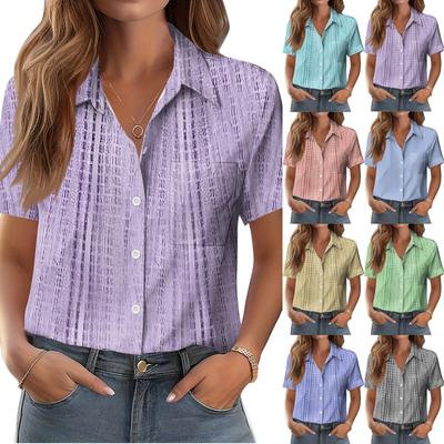Bluze de damă cu mânecă scurtă, cămăși cu nasturi, topuri elegante pentru serviciu, stil business casual, haine de vară și primăvară