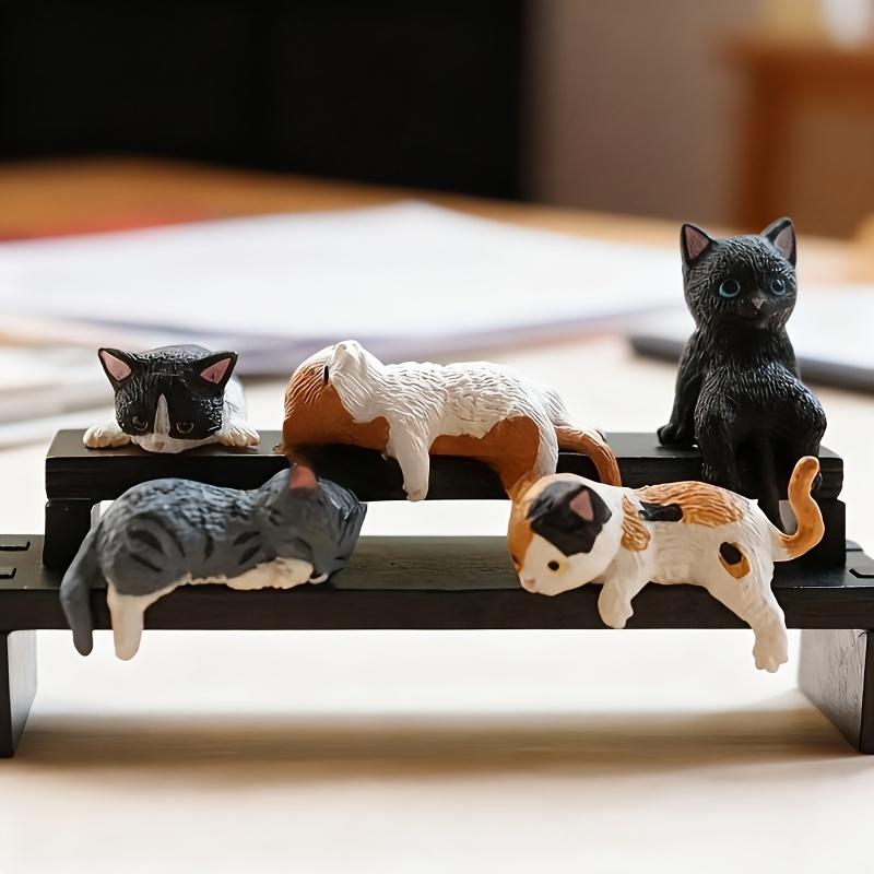5-Pack Cute Healing Cat Monitor Decoration - Kawaii Screen Edge Sitter Figurines for Office Desk, Anti-Loneliness Companion