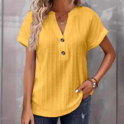 Spring Summer Women's Fashion Casual Solid Color Button V-neck T-Shirts Women’s