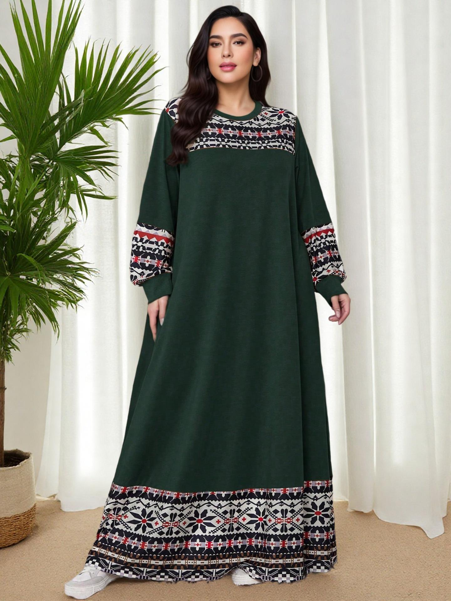 

Plus Size Women s Retro Ethnic Style Dress - Autumn 2025, Elegant & Comfortable Round Neck Fashion XXXL