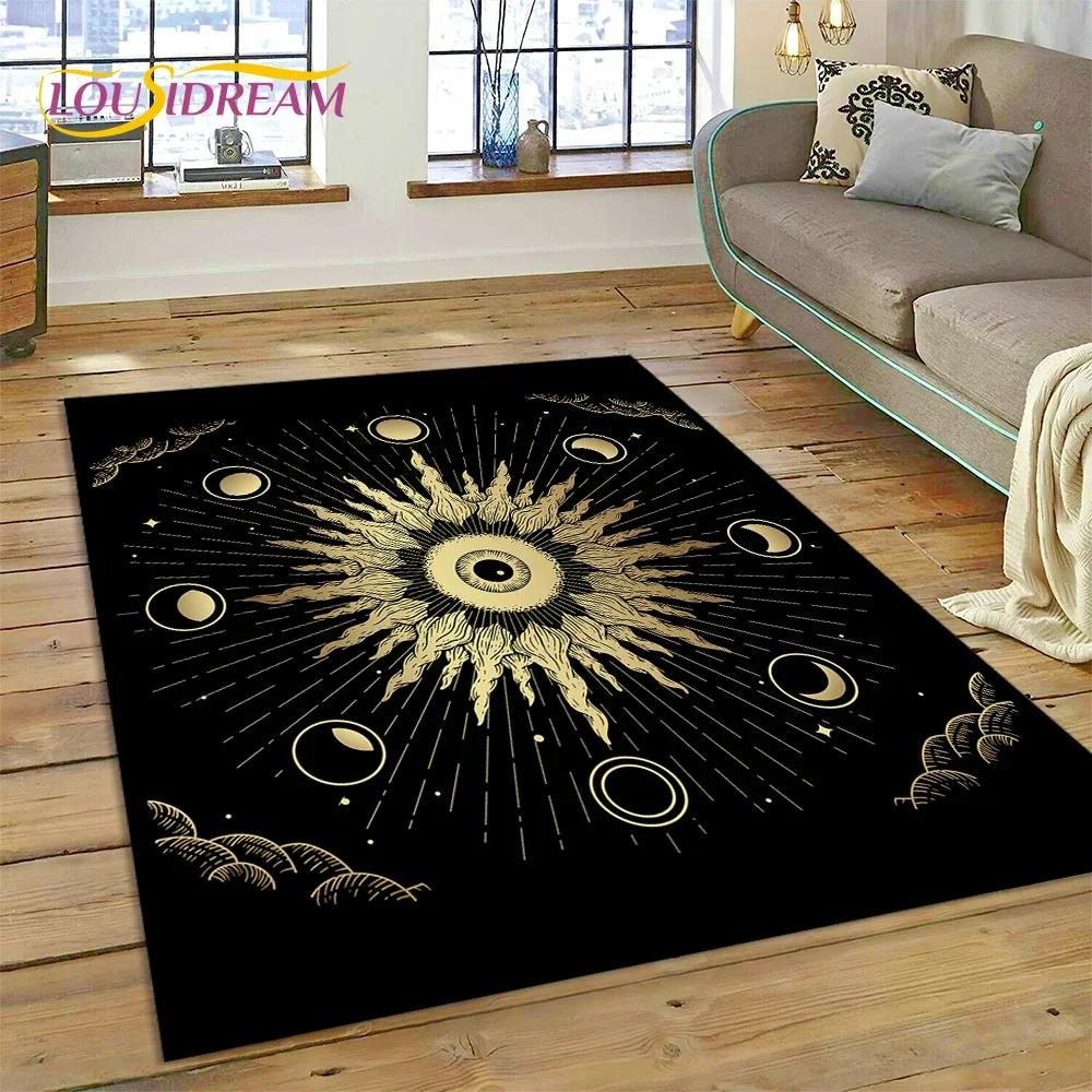Mystic Tarot Sun Moon Mandala Area Rug – Spiritual Art Carpet for Bedroom or Living Room – Non-Slip Magic Floor Mat, Home Decor