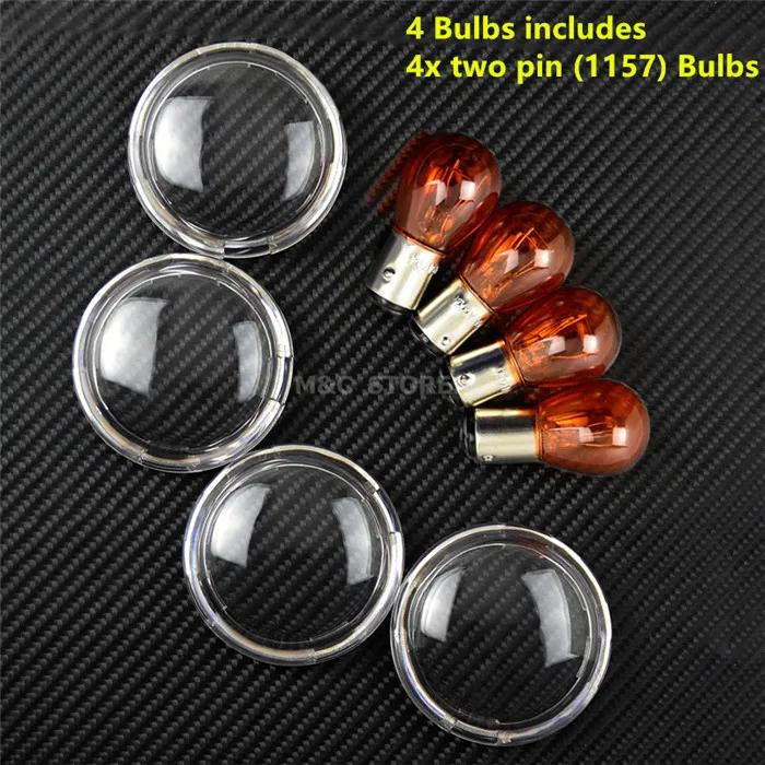 4pcs Turn Signal Light Indicator Lens Cover With Light Bulb For Harley Touring Road King Sportster XL 883 Dyna Softail Heritage