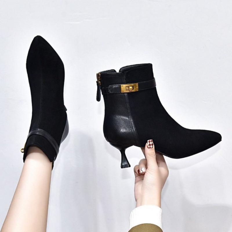 Pointed-toe Ankle Boots, New High Heels, Slim Fashion Boots with Fleece Comfort Women's Shoes