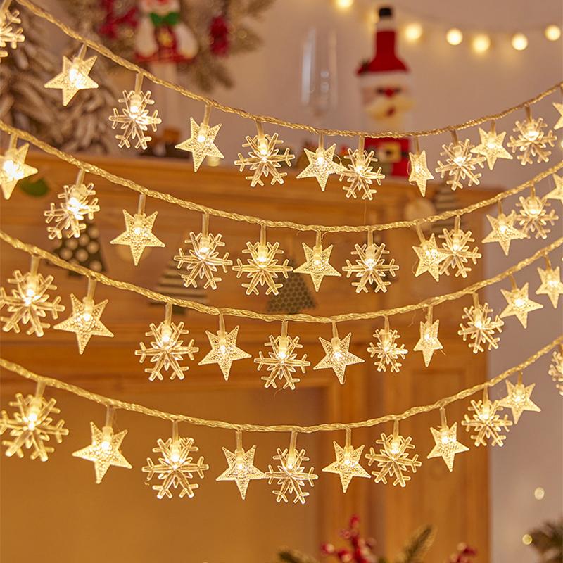 LED Snowflake Light String USB Fairy Pendants Garland Wedding Outdoor Garden Indoor Living Room New Year Christmas Decoration