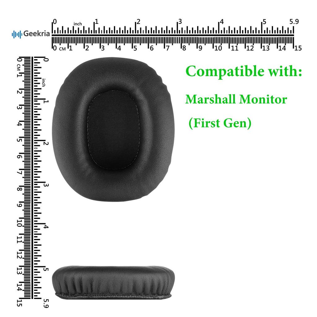Geekria QuickFit Ear Pads Compatible with Marshal Monitor (First Gen) Headphones, Protein Leather/Black Ear Cups