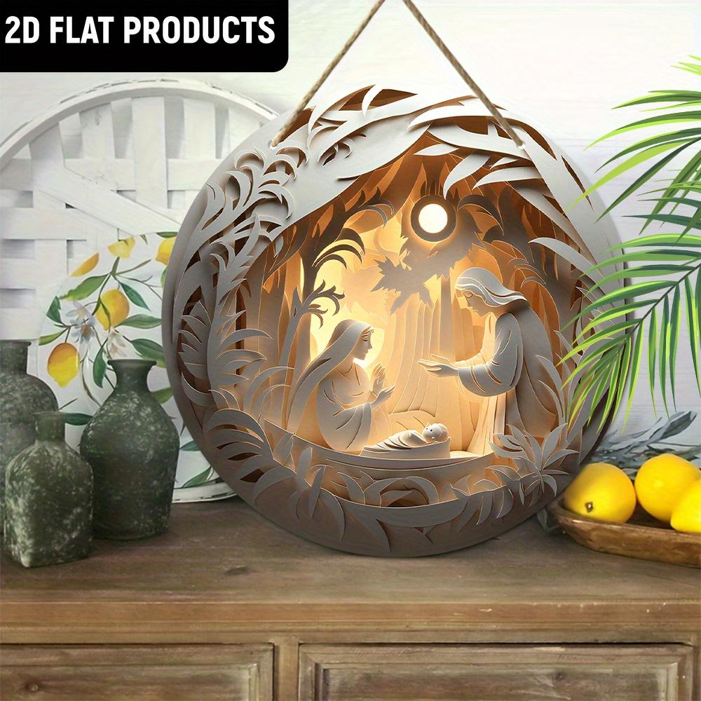 Wooden 1pc 2D Flat Nativity Scene Christmas Wall Decor, Ornament Sign, Classic for Door, Wall, Home, Room, Farmhouse, Street, Shop, Garage, Garden