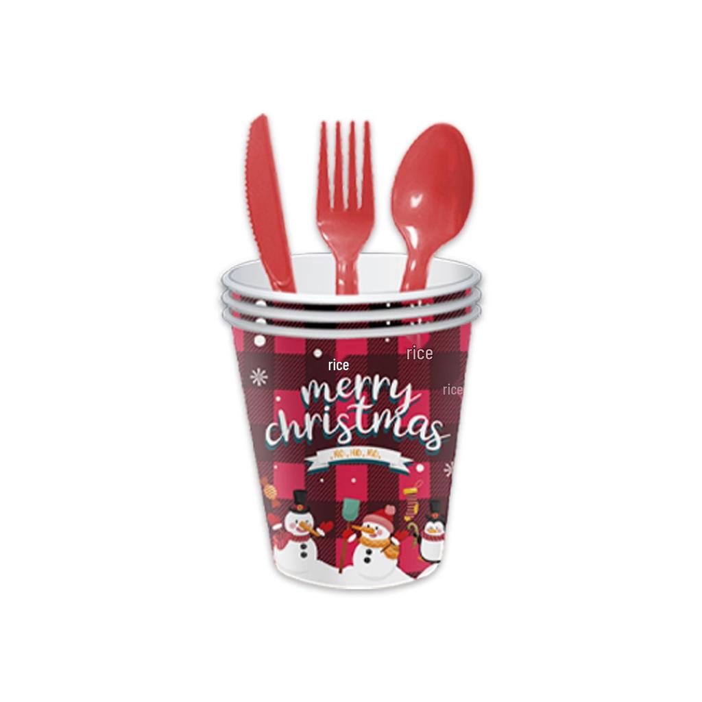 Christmas Disposable Party Set: Cutlery, Plates, Tablecloth, Napkins, and Decorations