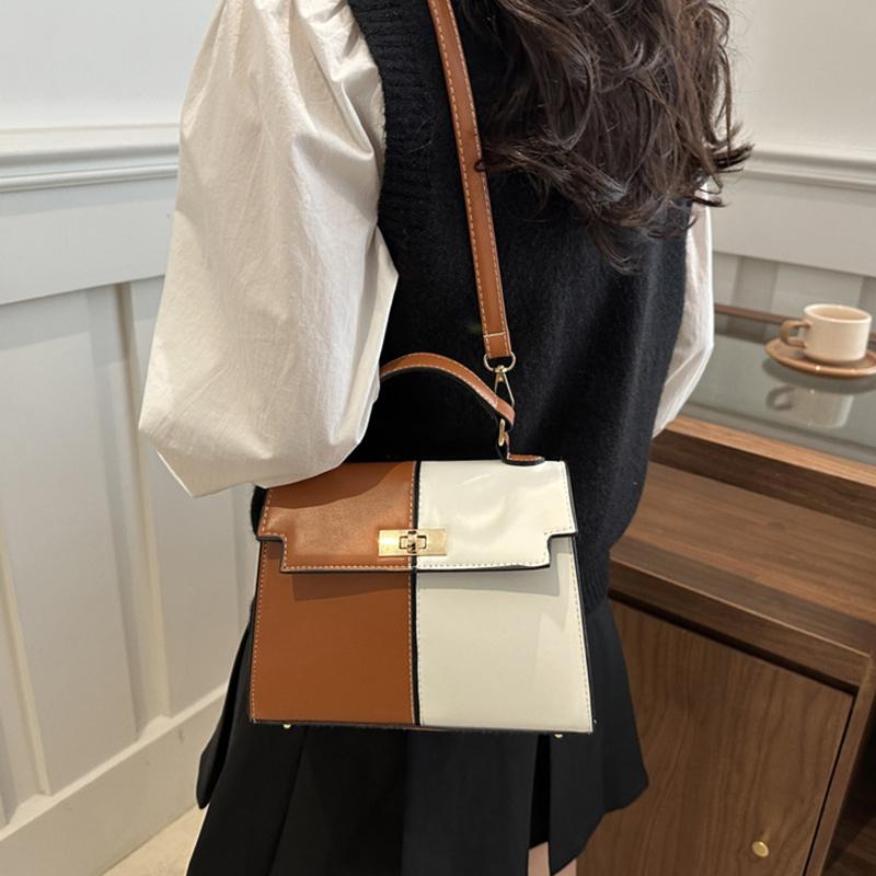 2025 New Color-Block Shoulder Bag Commuter Handbag  Premium Metal Lock Crossbody