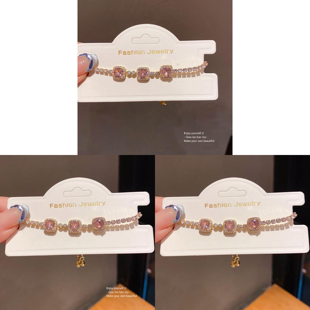 Light Luxe Copper Zircon Square Charm Bracelet For Fashionable Women Gift