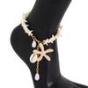 Shell Detail Anklet for Women Starfish Pendant Bead Drops Gold Tone Chain Jewelry for Beach Vacation Summer Styling